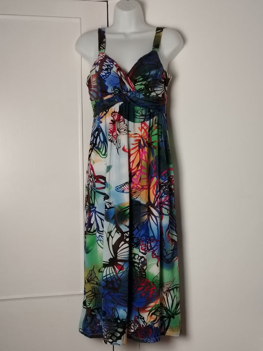 DODO Maxi Dress Womens 16 Butterfly Print Multicolour Spaghetti Strap Empire