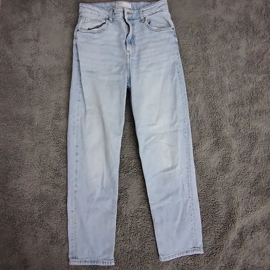 Bershka Jeans Womens 6 Mom Slim Light Blue Faded Stretch Zip Fly Pocket Casual