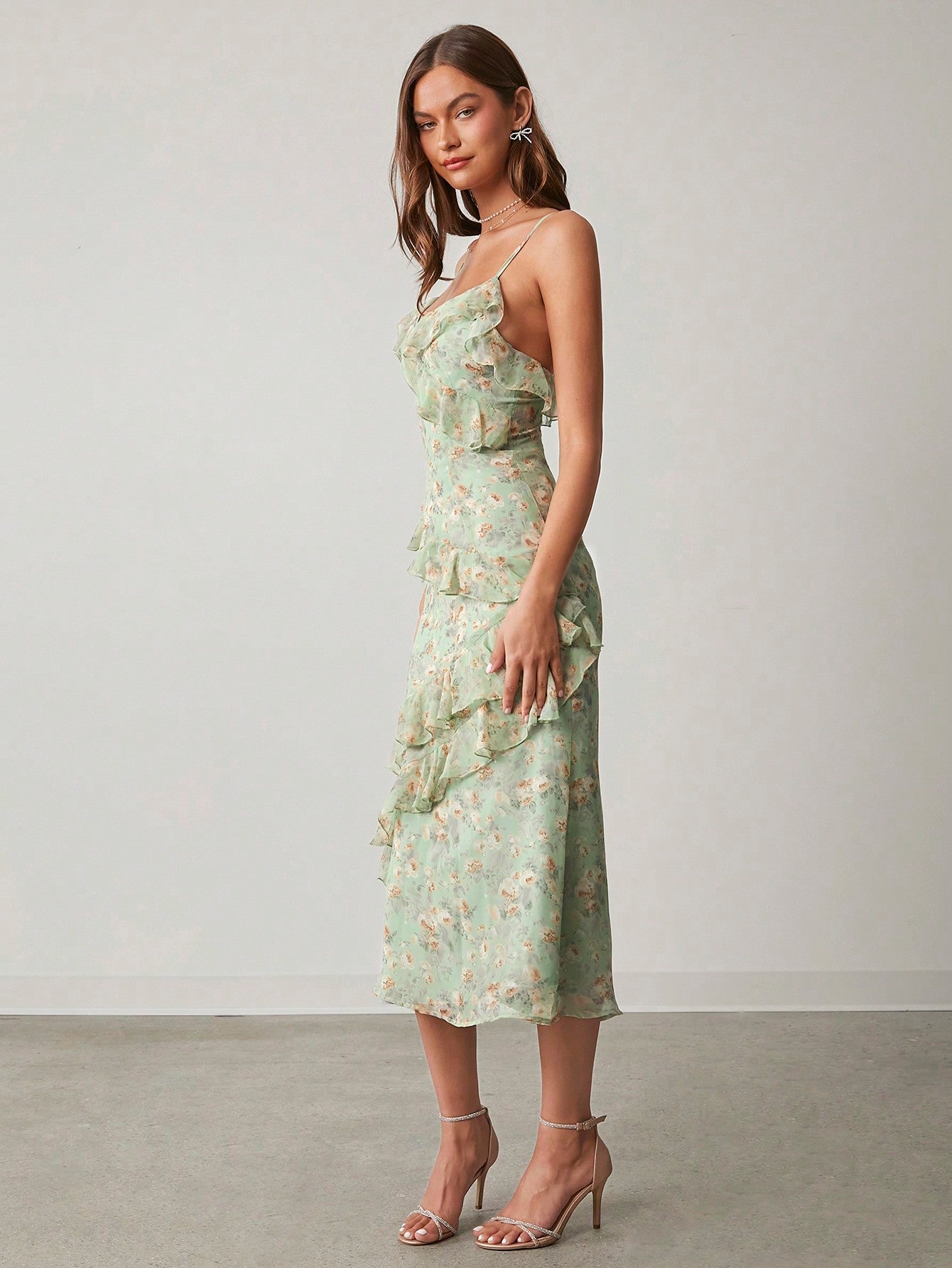 Boho Floral Green Tiered Mermaid Maxi Dress - Wedding & Special Occasions