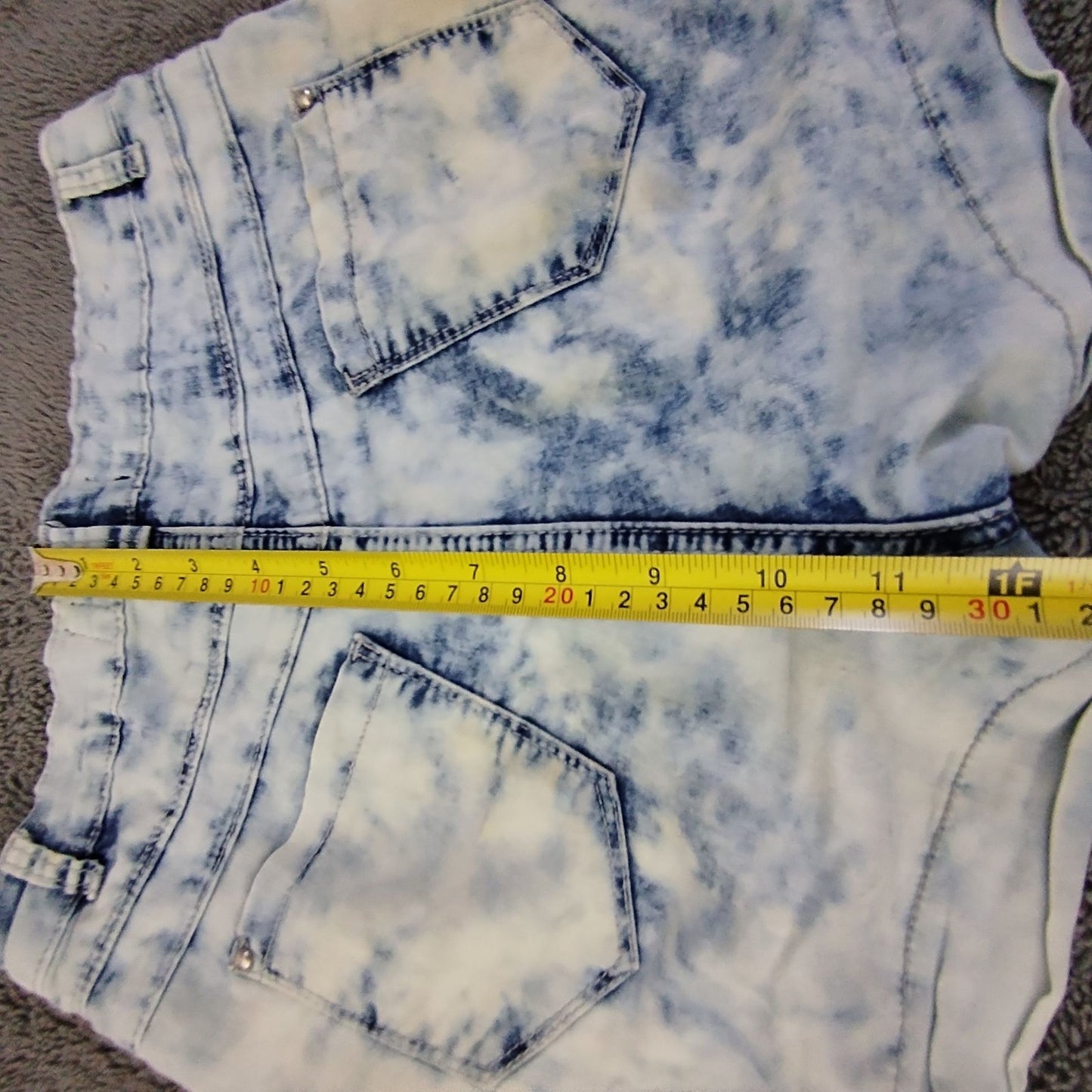 New Look Denim Shorts Girls 13 Acid Wash Button Fly High Rise Blue Stretch