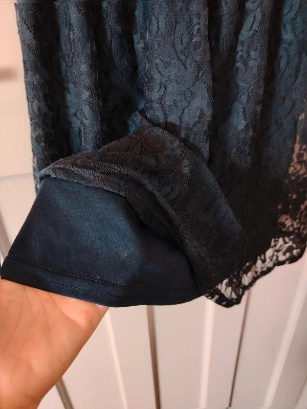 Atmosphere navy lace skater dress with cream Lace collar uk8