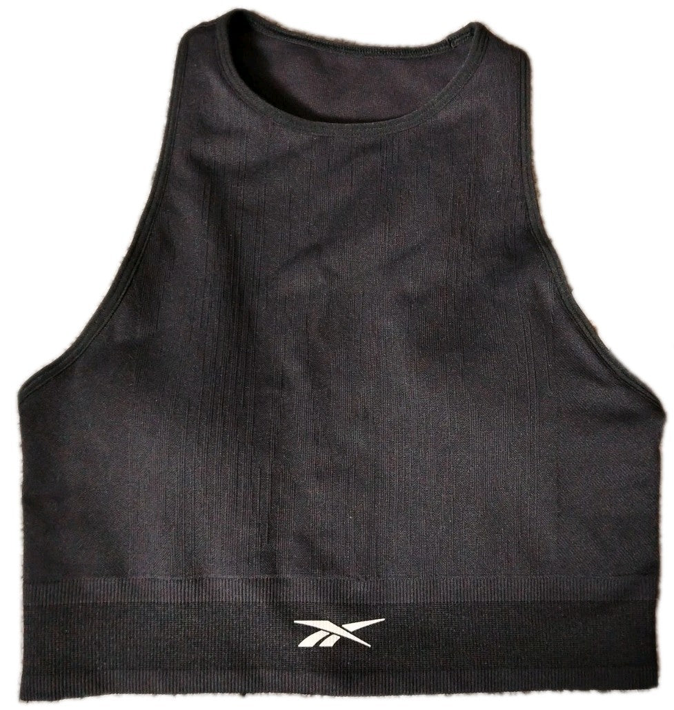 Reebok Women's Black Ribbed High Neck Sports Bra Crop Top Size XS (UK 4-6) BNWT
