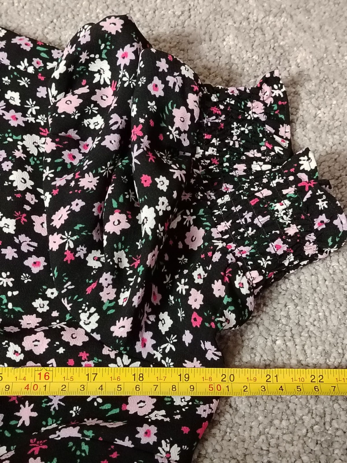 Dorothy Perkins Dress Womens UK14 US10 Black Pink Floral Puff Sleeve Ruffle