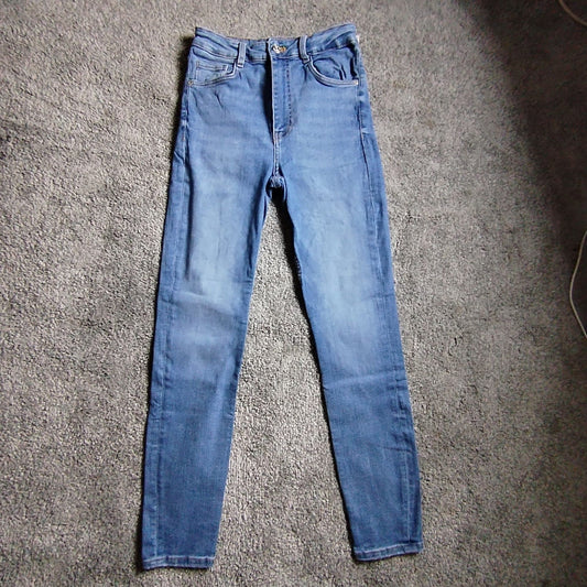 ZARA Jeans Womens UK 8 Light Blue High Waist Skinny Stretch Ankle Denim Slim