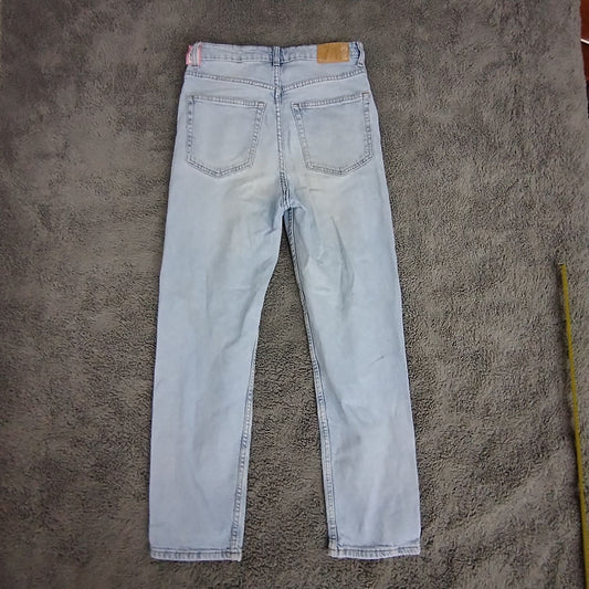 Bershka Jeans Womens 6 Mom Slim Light Blue Faded Stretch Zip Fly Pocket Casual