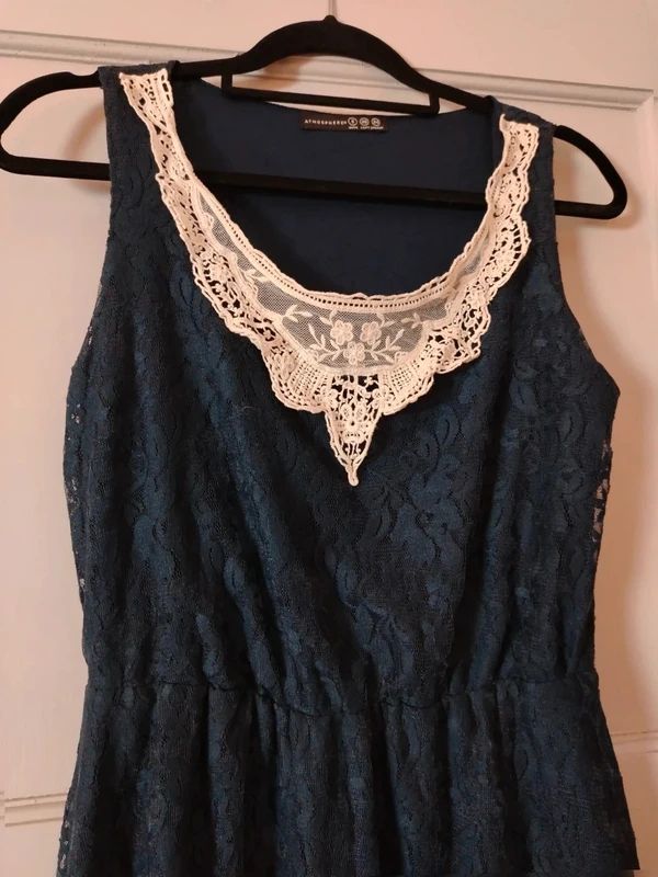 Atmosphere navy lace skater dress with cream Lace collar uk8