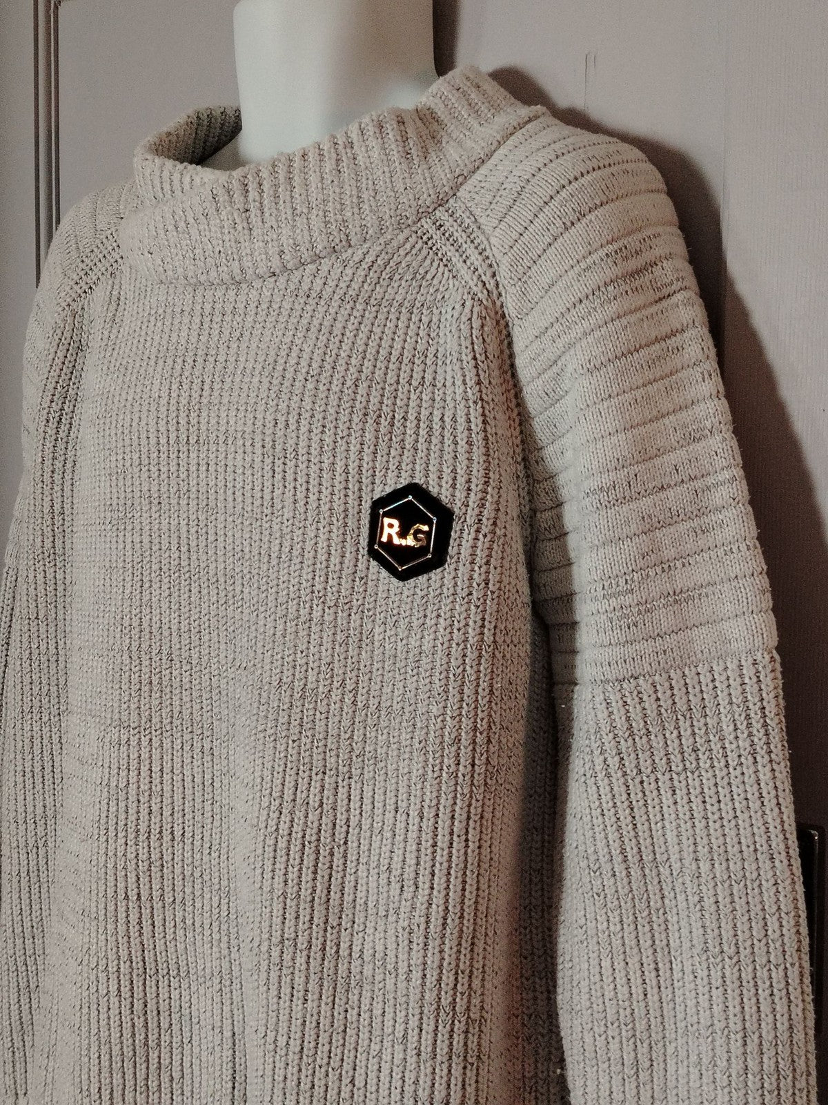 Zufgree Sweater Womens XL Oatmeal Chunky Mock Neck Pullover Knit Long Sleeve