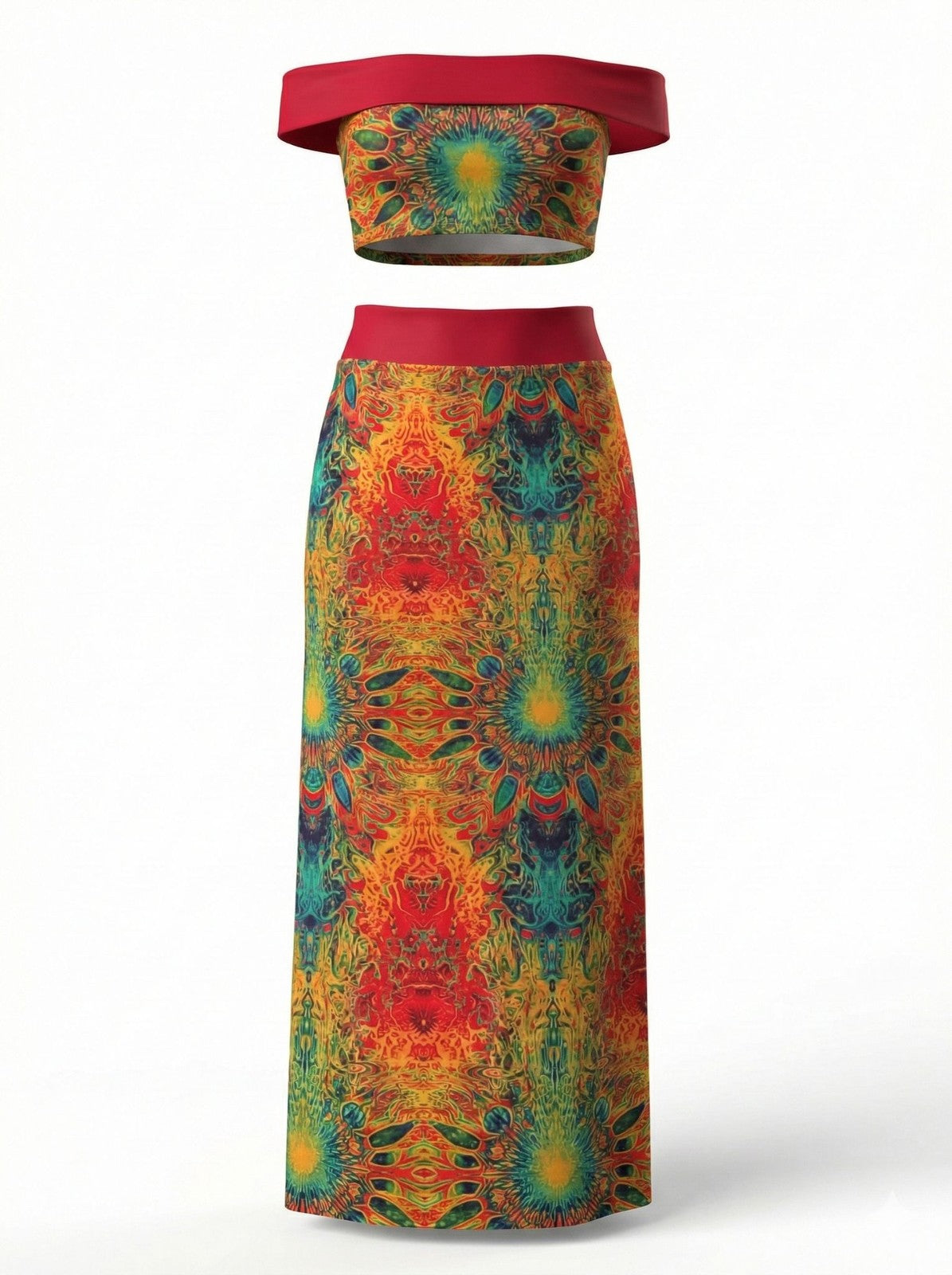 MUSERA Skirt Womens L Maxi Psychedelic Print Foldover Waist Long Skirt Stretch