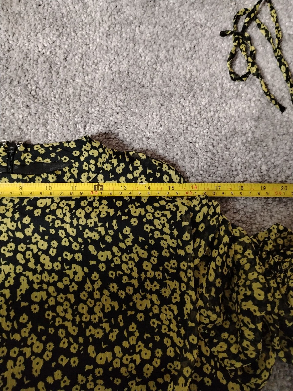 Glamorous Dress Womens S Black Yellow Floral Midi Ruffle Puff Sleeve Tie Waist