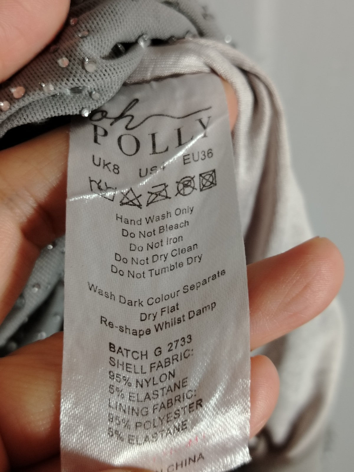 Pre-Loved Oh Polly Mini Dress UK 8 Sage Green Diamante Embellished Bodycon