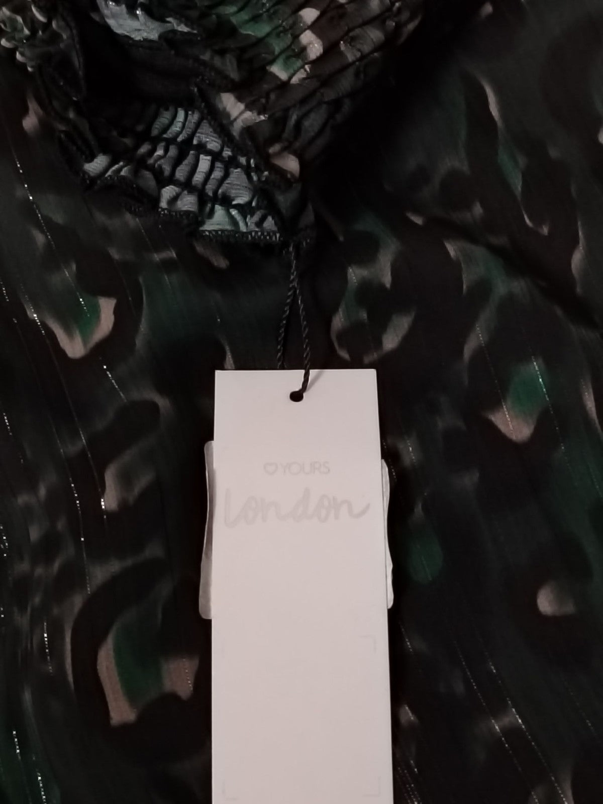 Yours London Blouse Womens UK 30-32 Green Sheer Cold Shoulder Smocked Sleeve