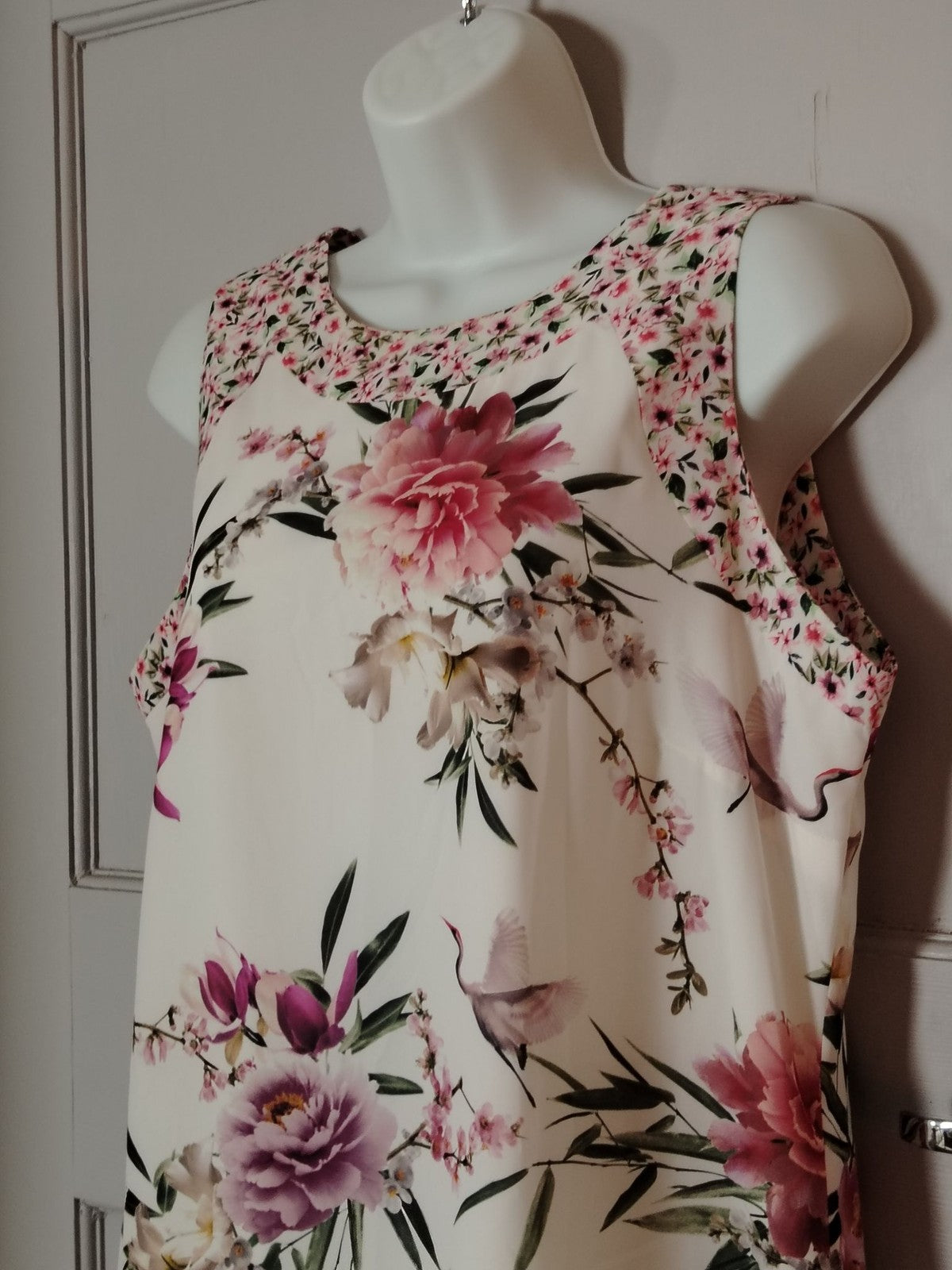 Wallis Dress Women's UK12 Floral Sheath Sleeveless White Pink Print Shift Summer