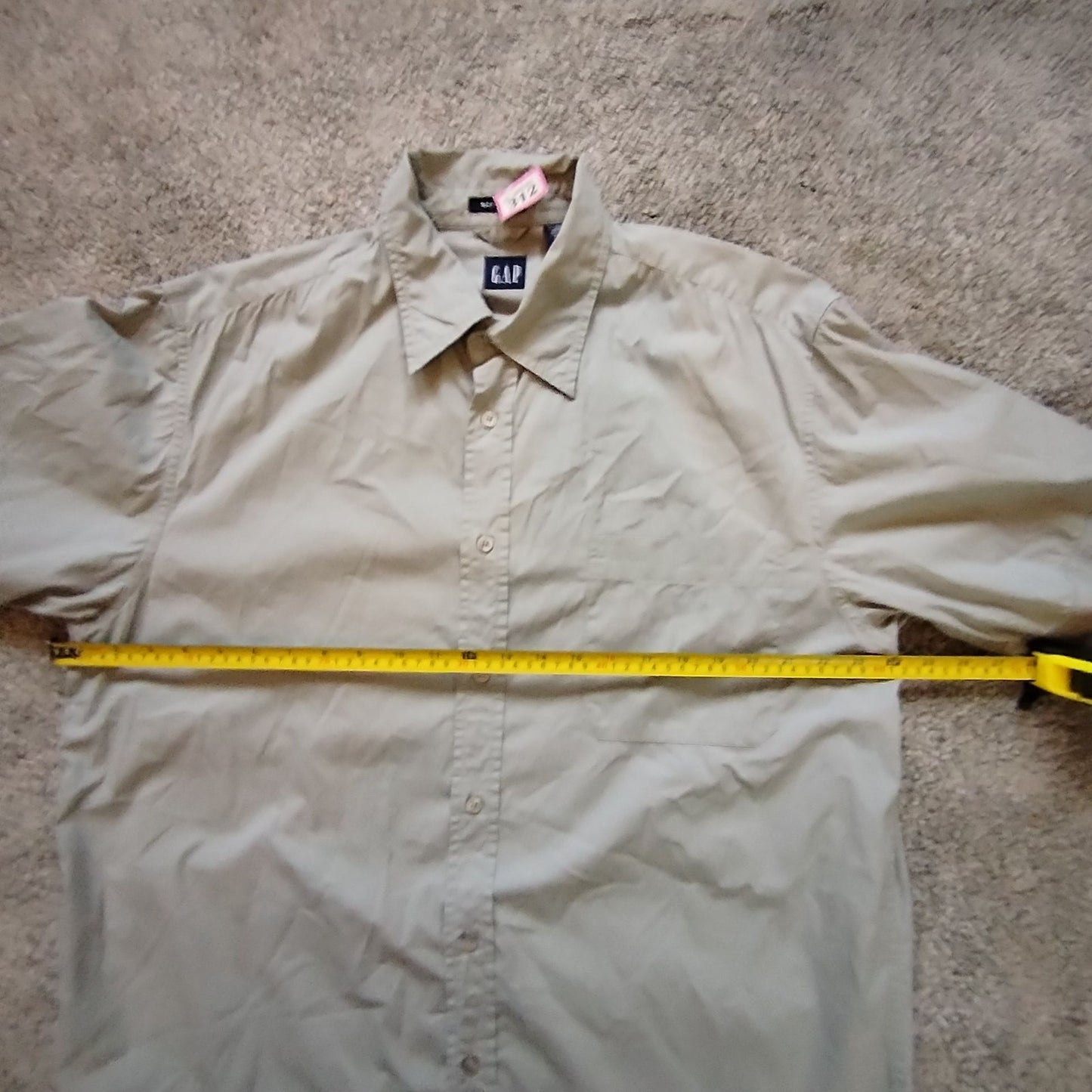 GAP Shirt Mens L Stretch Short Sleeve Button Up Light Khaki Cotton Spandex