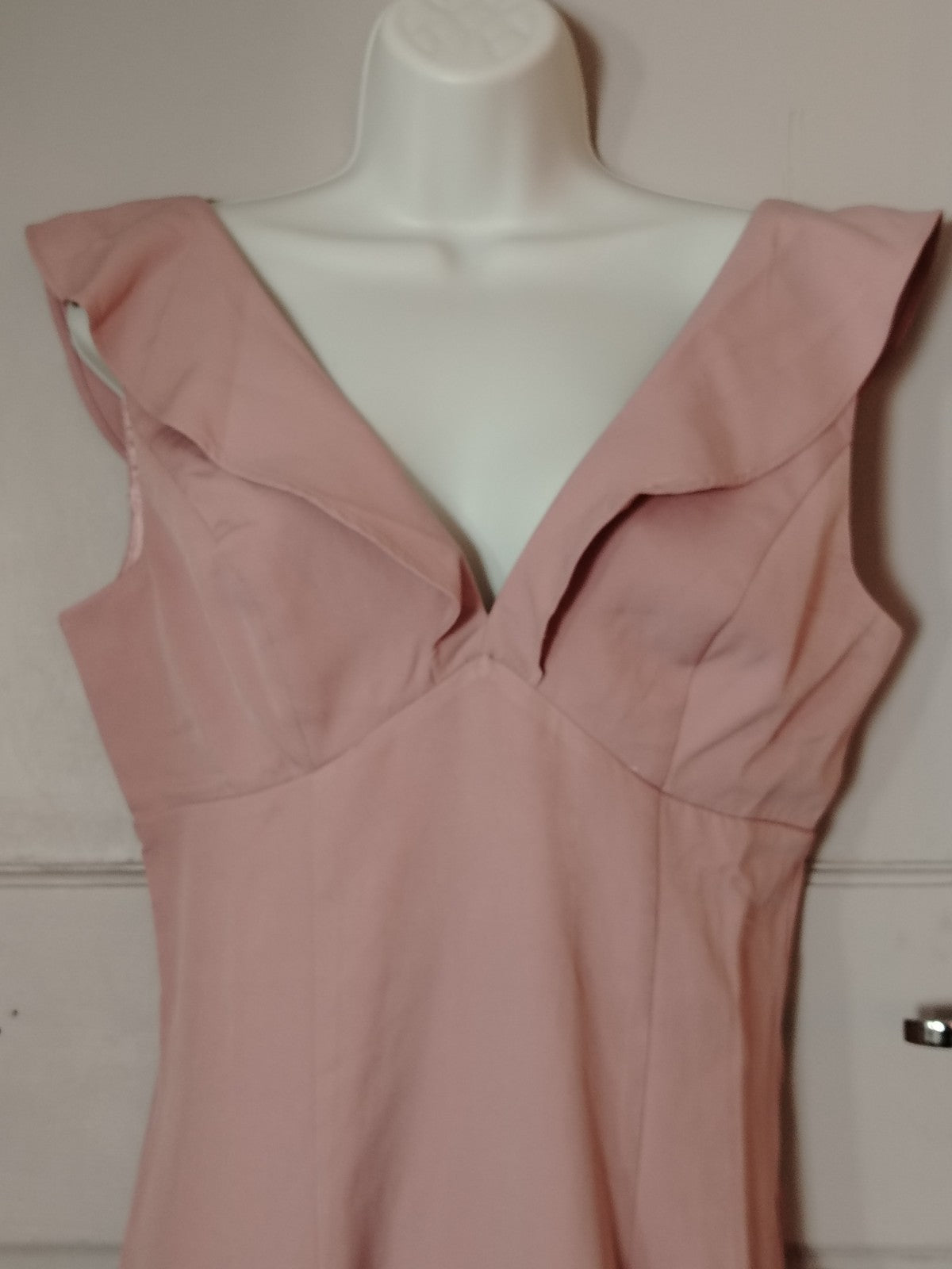 Chi Chi London Zuri Dress Mink Pink UK 12 Ruffle Fishtail High Low Evening Forma