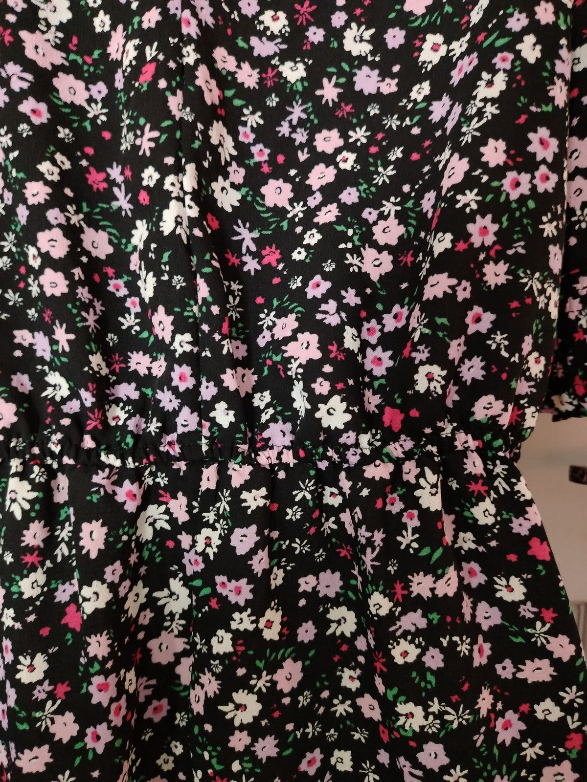 Dorothy Perkins Dress Womens UK14 US10 Black Pink Floral Puff Sleeve Ruffle