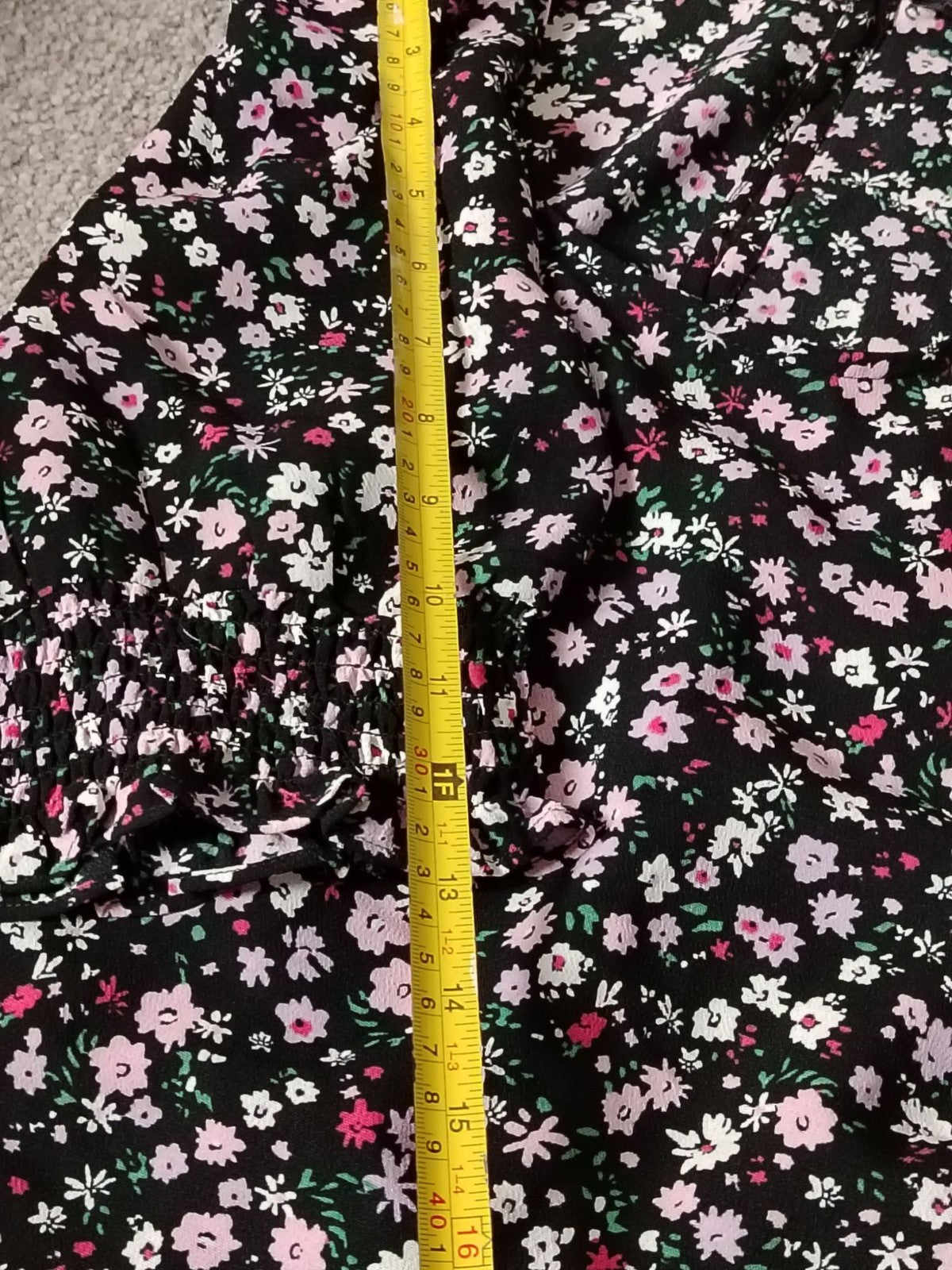 Dorothy Perkins Dress Womens UK14 US10 Black Pink Floral Puff Sleeve Ruffle