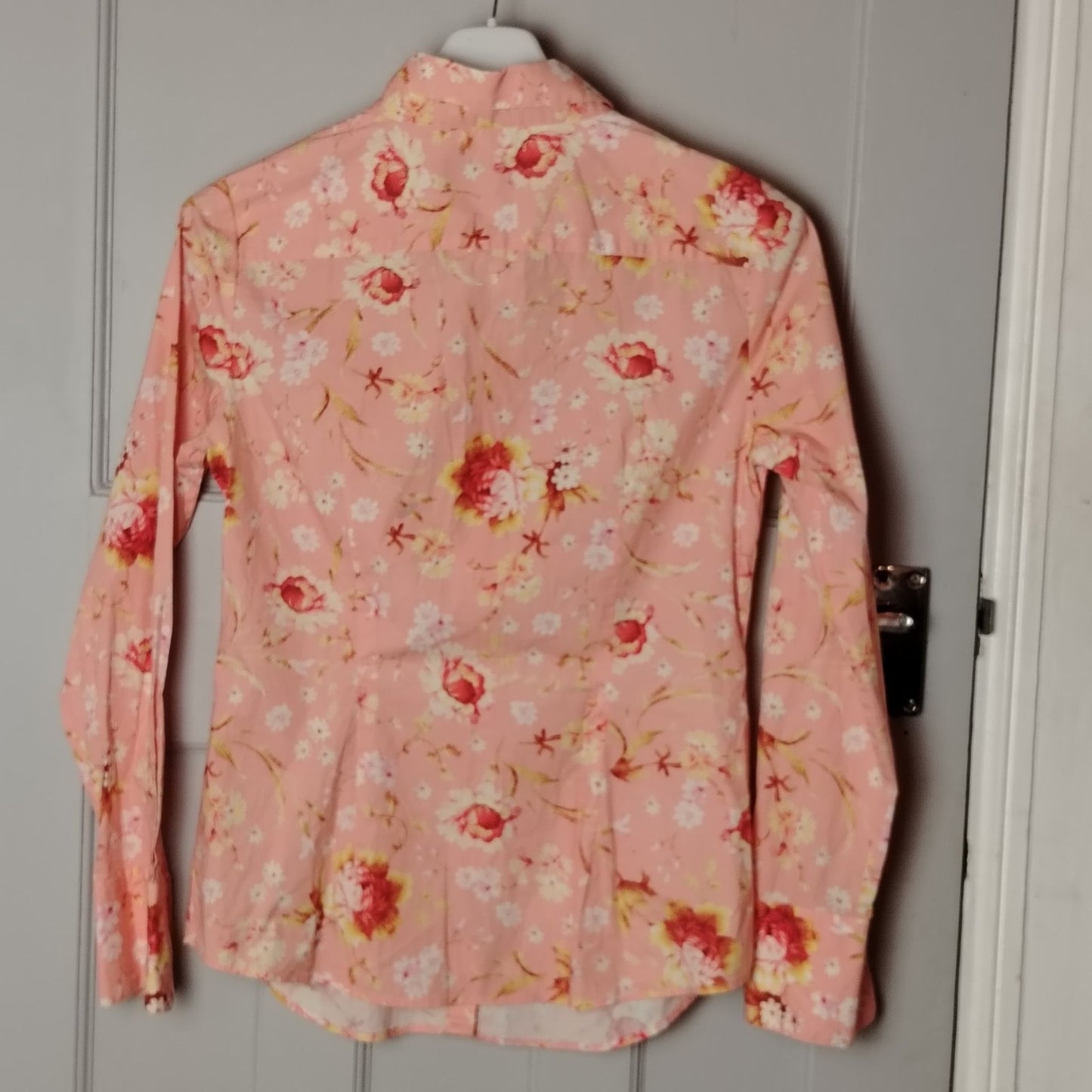 Hawes & Curtis Shirt Womens 12 Fitted Button-Up Long Sleeve Floral Pink Blouse