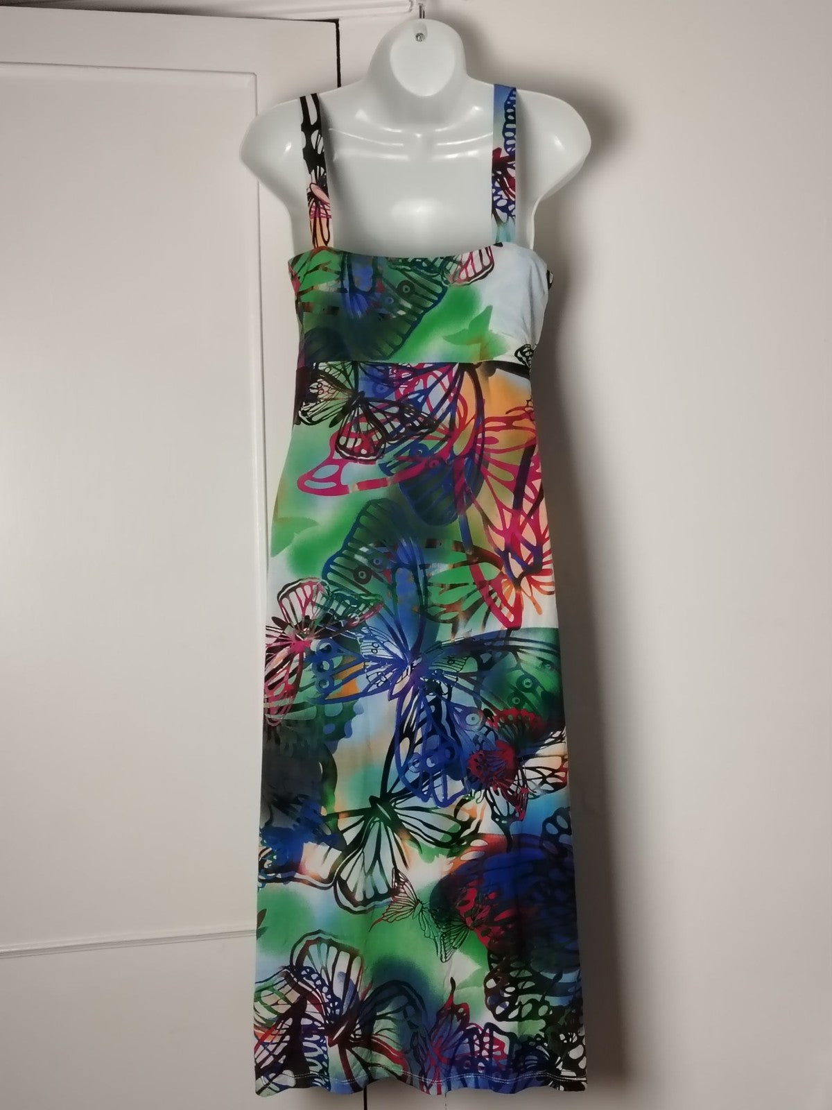 DODO Maxi Dress Womens 16 Butterfly Print Multicolour Spaghetti Strap Empire