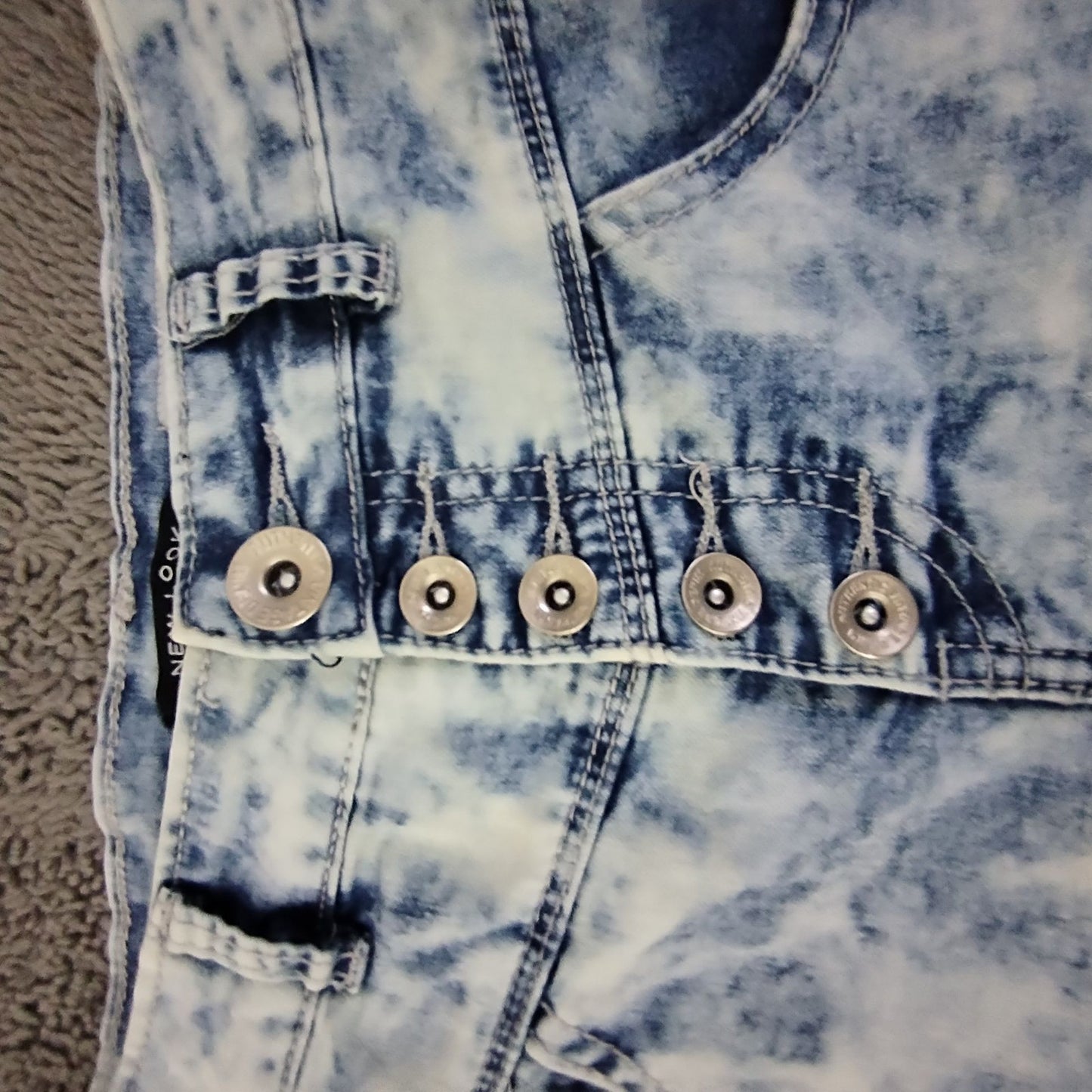 New Look Denim Shorts Girls 13 Acid Wash Button Fly High Rise Blue Stretch