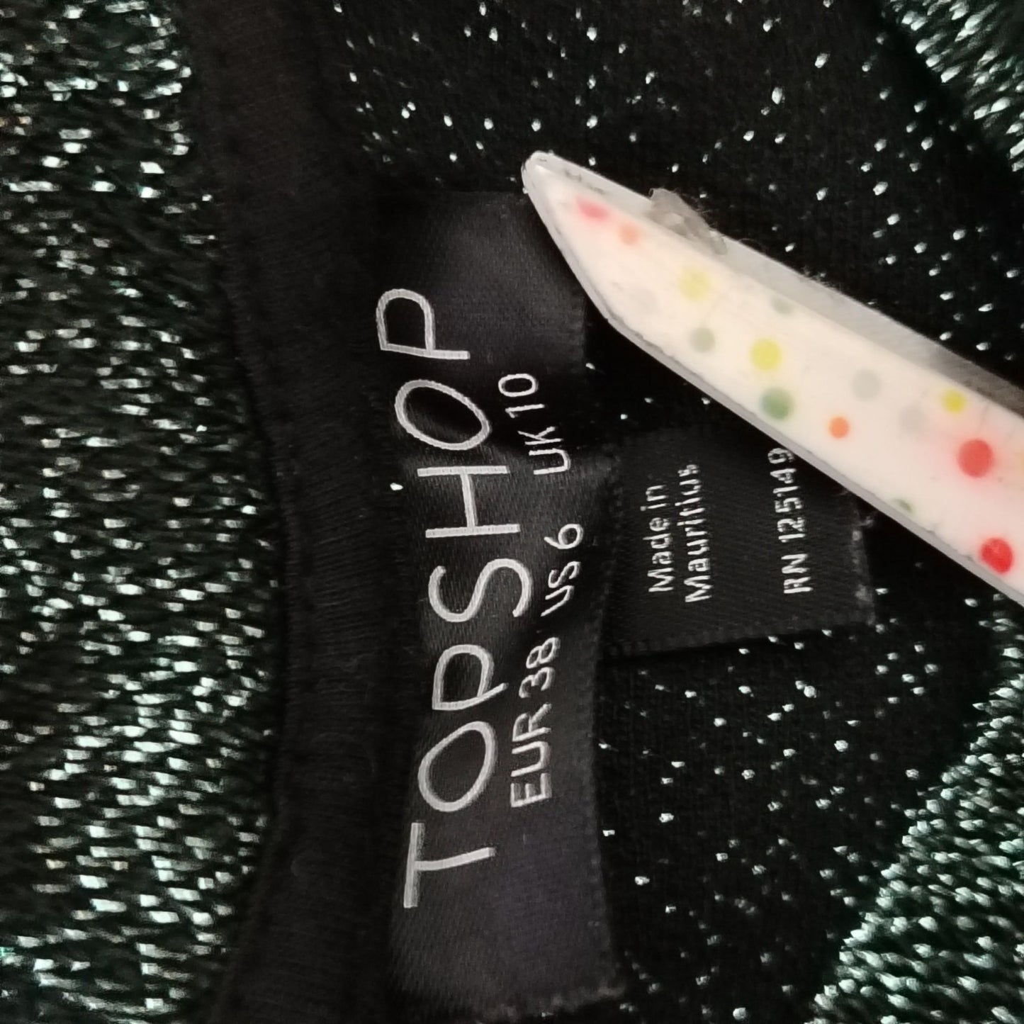 TOPSHOP Top Women's UK10 Green Metallic Cropped Short Sleeve Shimmer Party Tee