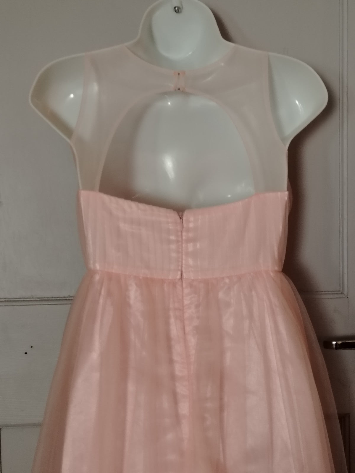 iEFiEL Pink Tulle Maxi Dress Size 12 Prom Bridesmaid Formal Evening Gown Ruched