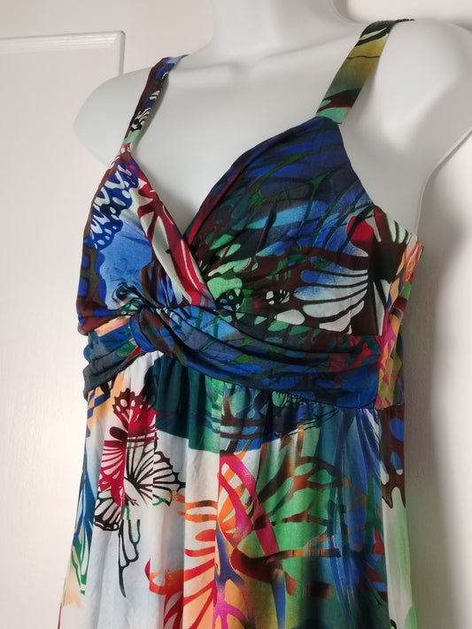 DODO Maxi Dress Womens 16 Butterfly Print Multicolour Spaghetti Strap Empire