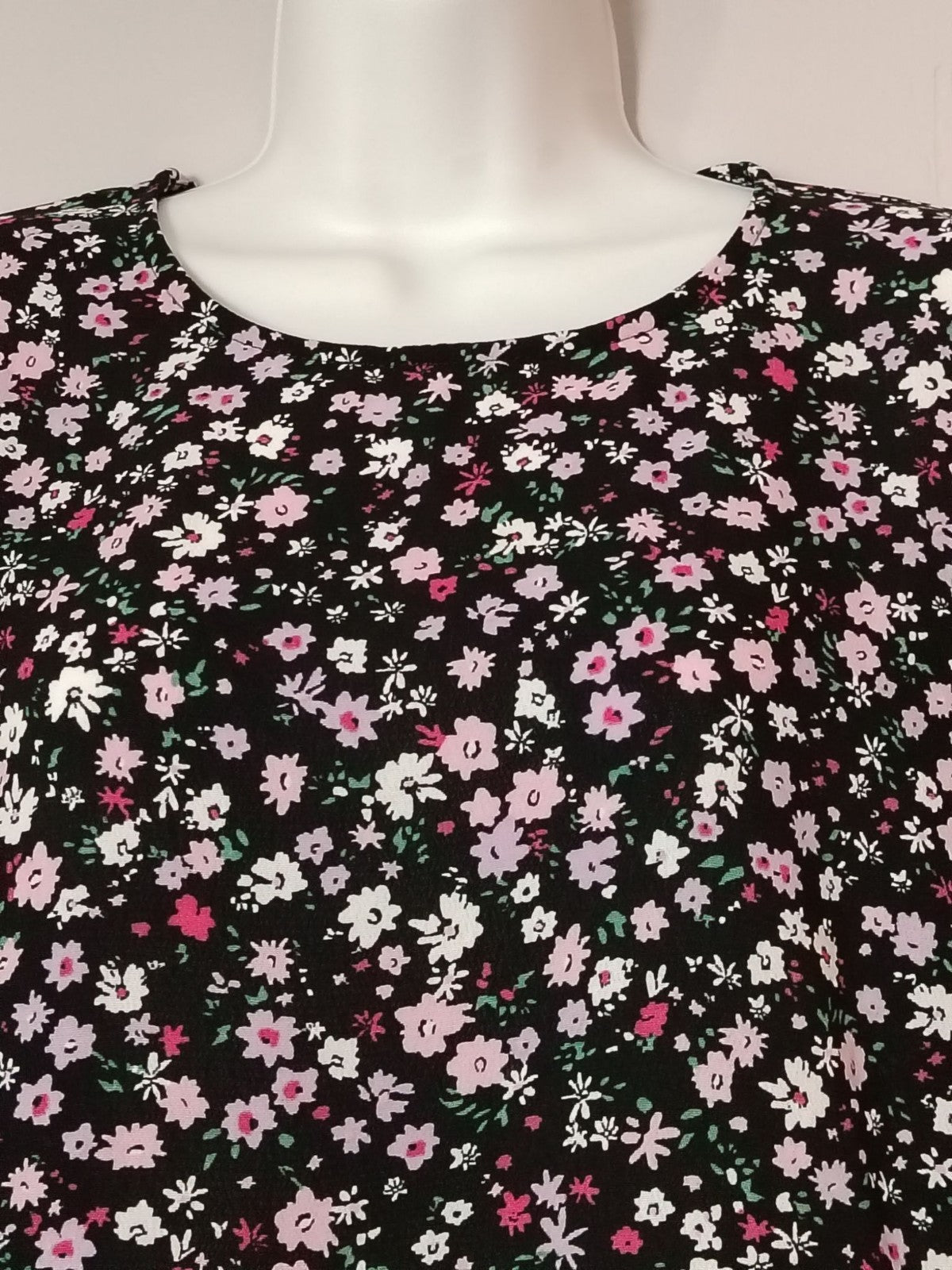 Dorothy Perkins Dress Womens UK14 US10 Black Pink Floral Puff Sleeve Ruffle