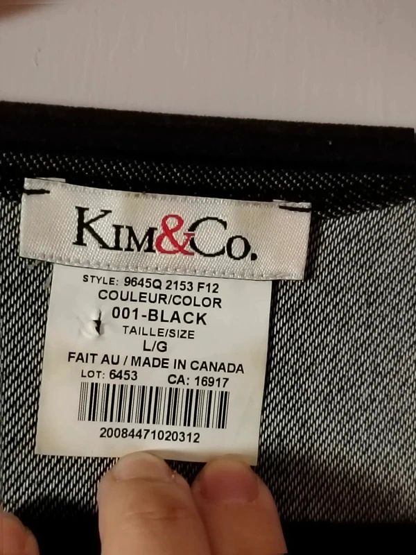 Kim and Co black denim look stretch dress cap sleeve size l fits UK 14 16