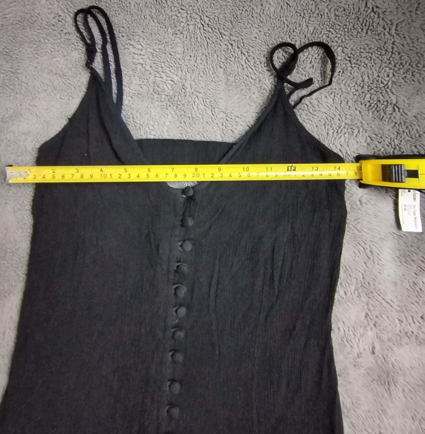 Womens Black Maxi Slip Dress Button Front Spaghetti Straps Cutout Back Crinkle