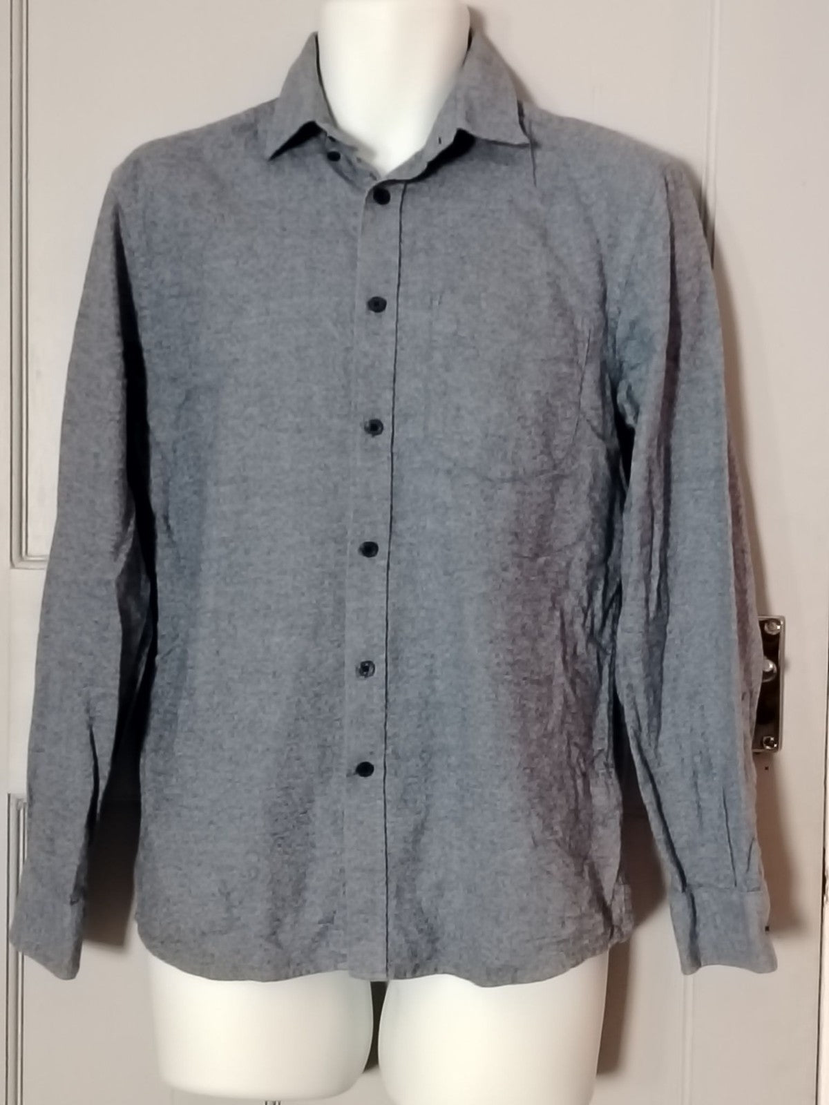 M&S Shirt Mens S Brushed Cotton Long Sleeve Button Front Chest Pocket Light Blue