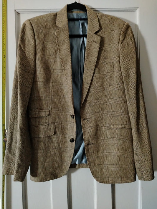 Feraud vintage brown check wool blend blazer jacket size tall L XL very good