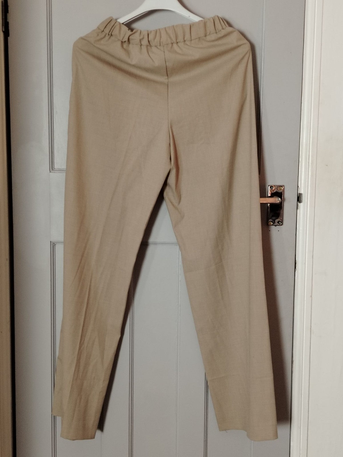 MNG Pants Womens S Beige Drawstring Elastic Waist Straight Leg Casual Office