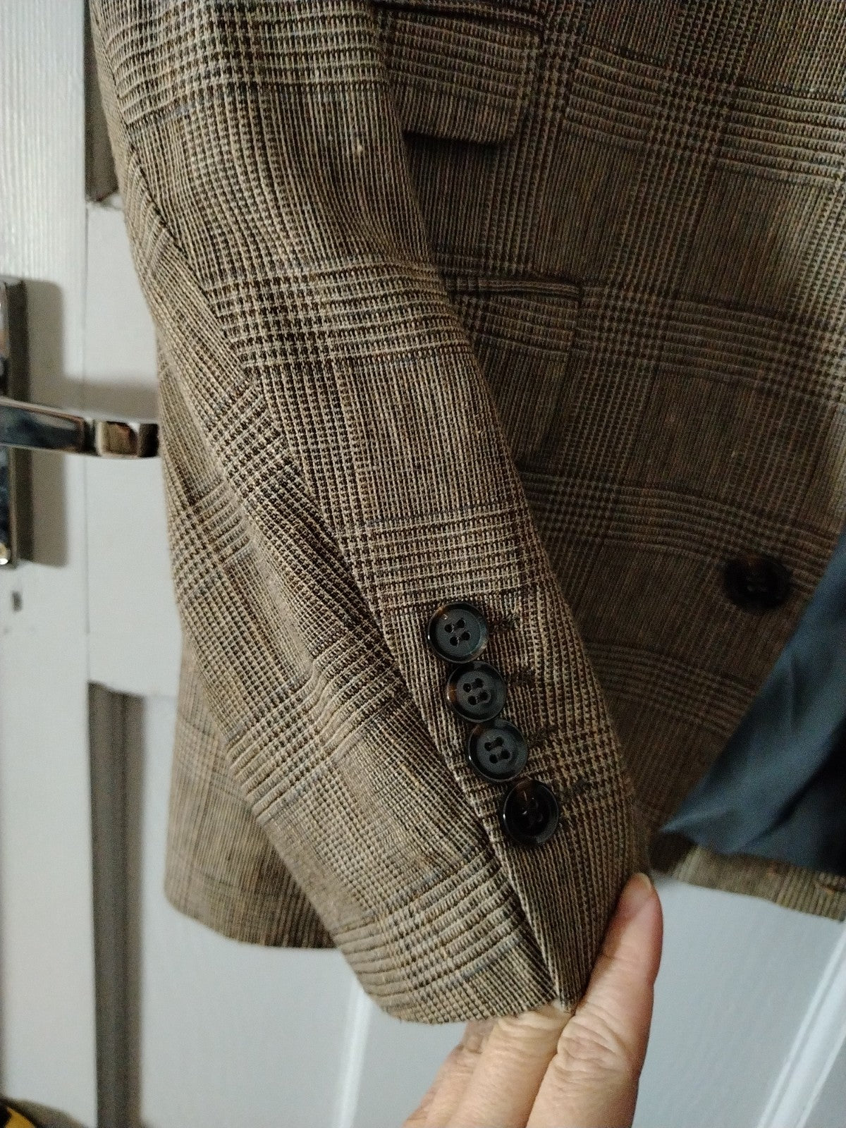 Feraud vintage brown check wool blend blazer jacket size tall L XL very good
