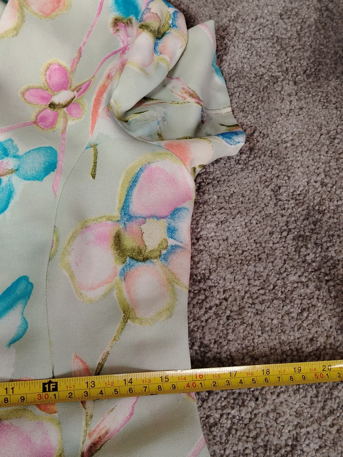 Floral Midi Dress Womens M Pastel Mint Green Watercolor Flower V-Neck Buttons