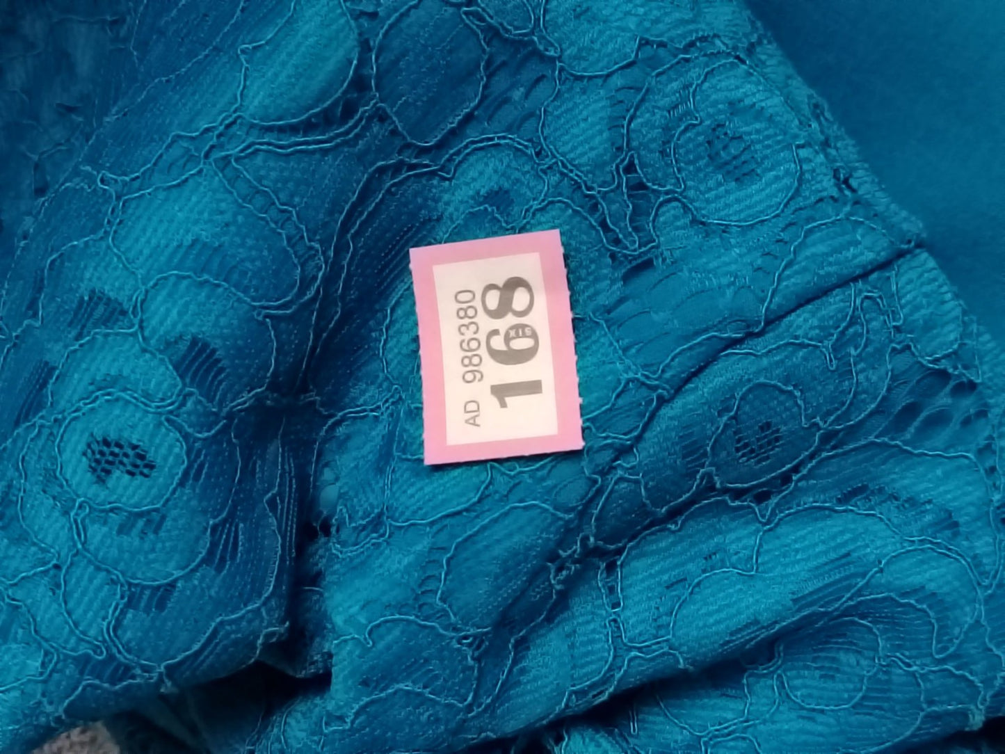 Adrianna Papell Dress Womens UK 12 Teal Lace Overlay V Neck 3/4 Sleeve Formal