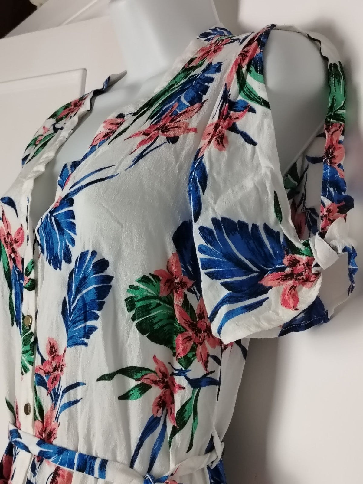 F&F Dress Womens UK 10 Floral Shirt Dress Sleeve Button Front Belted Viscose