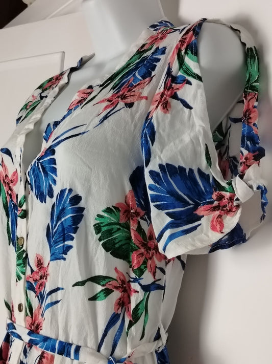 F&F Dress Womens UK 10 Floral Shirt Dress Sleeve Button Front Belted Viscose