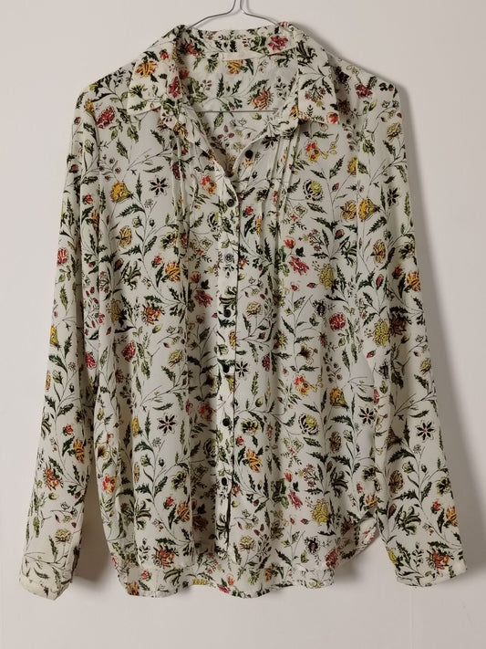 Pre-Loved Elodie Shirt Women's M Floral Long Sleeve Button Front Lightweight White