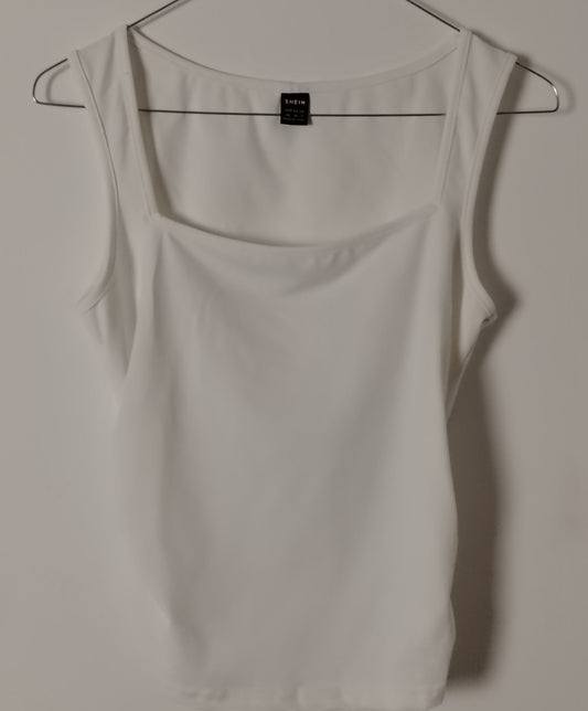 Pre-Loved SHEIN Top Womens XS White Square Neck Sleeveless Stretch Tank Top Ruched Sides