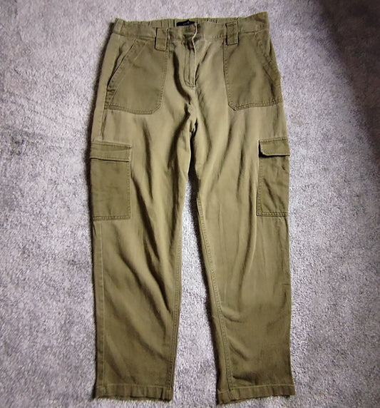 Pre-Loved Next Trousers Womens UK 16R Khaki Cargo Pocket Cotton Utility Casual Workwear