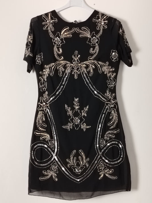 Pre-Loved Live2Love Dress Womens 12 Black Sequin Embellished Short Sleeve Party Shift