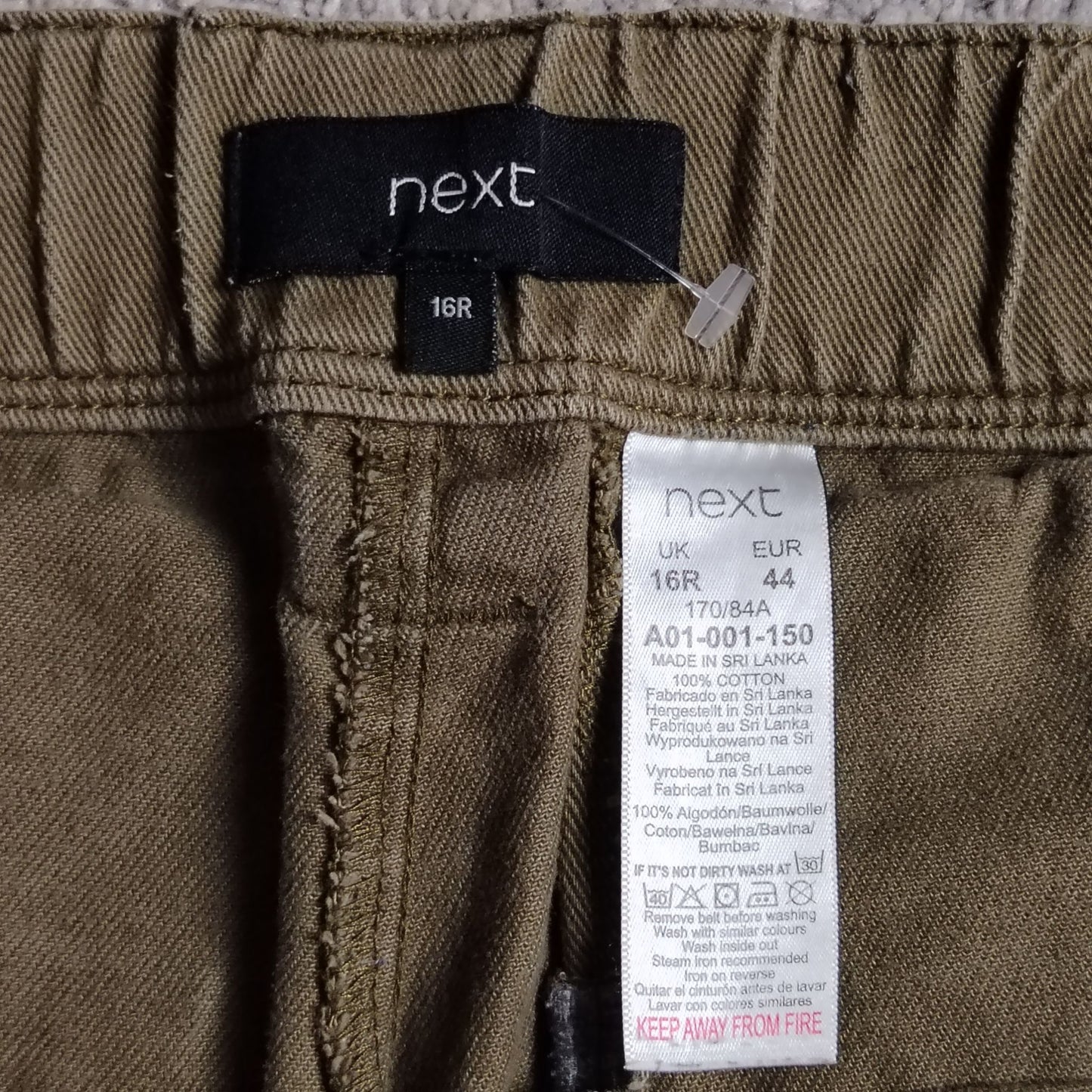 Pre-Loved Next Trousers Womens UK 16R Khaki Cargo Pocket Cotton Utility Casual Workwear