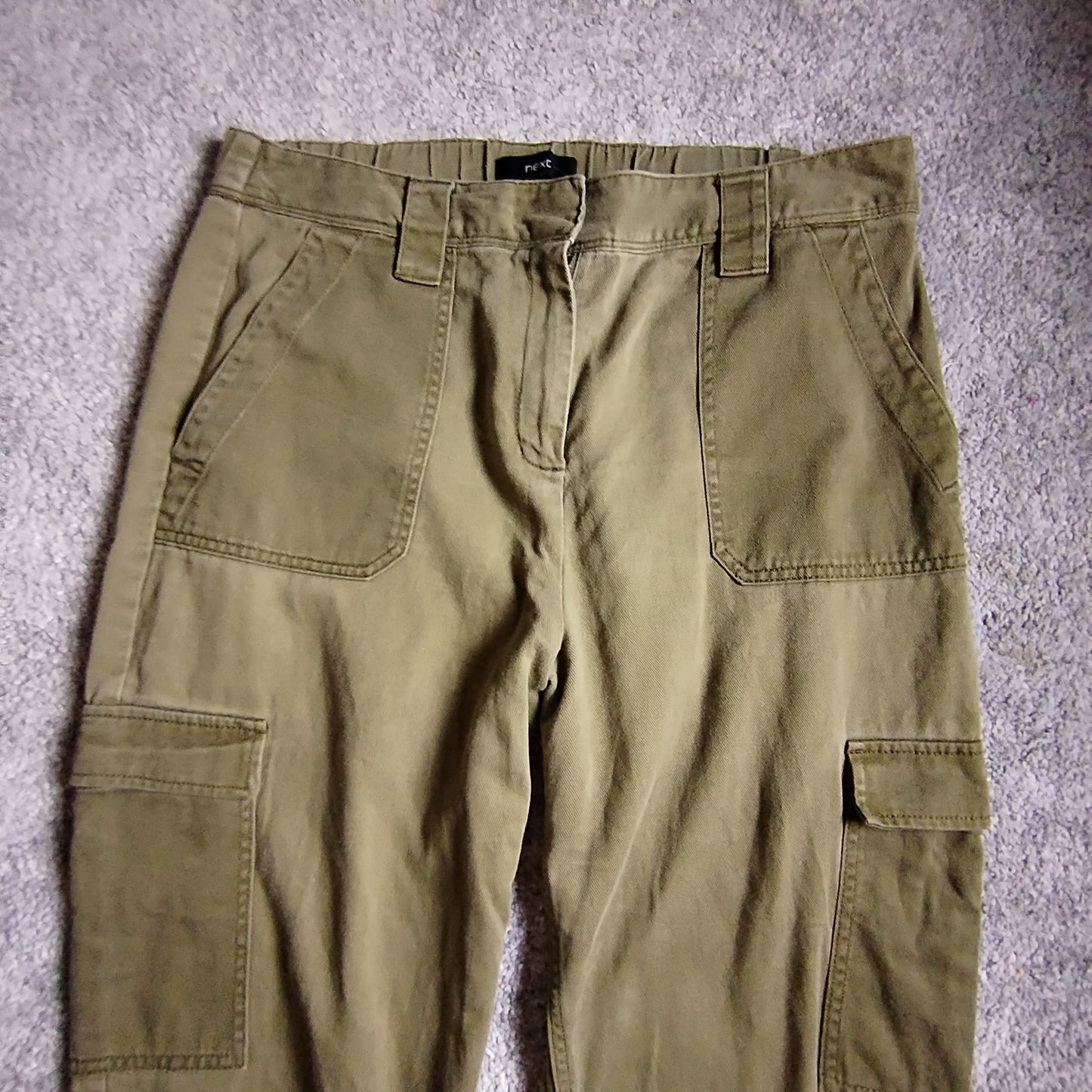 Pre-Loved Next Trousers Womens UK 16R Khaki Cargo Pocket Cotton Utility Casual Workwear