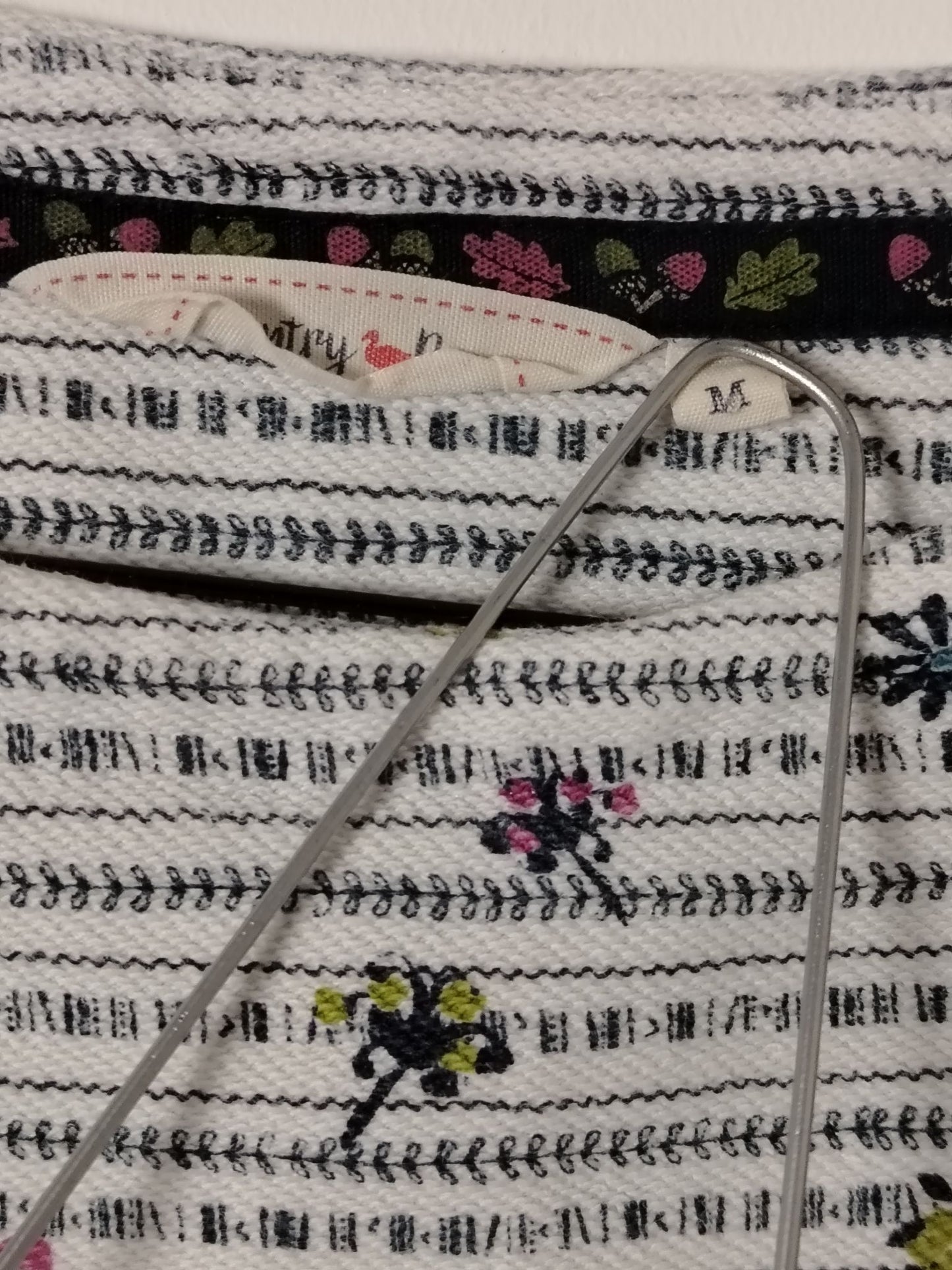 Pre-Loved Country Rose Long Sleeve Jumper Women's M Cotton Stripe Floral Button White Crew