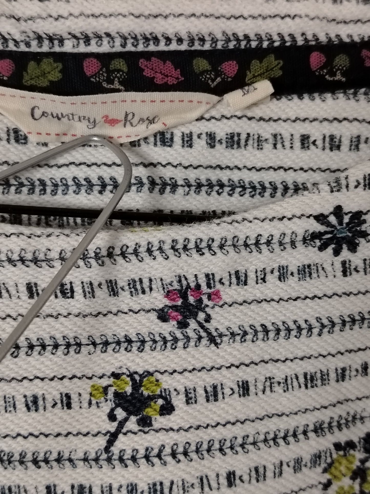 Pre-Loved Country Rose Long Sleeve Jumper Women's M Cotton Stripe Floral Button White Crew
