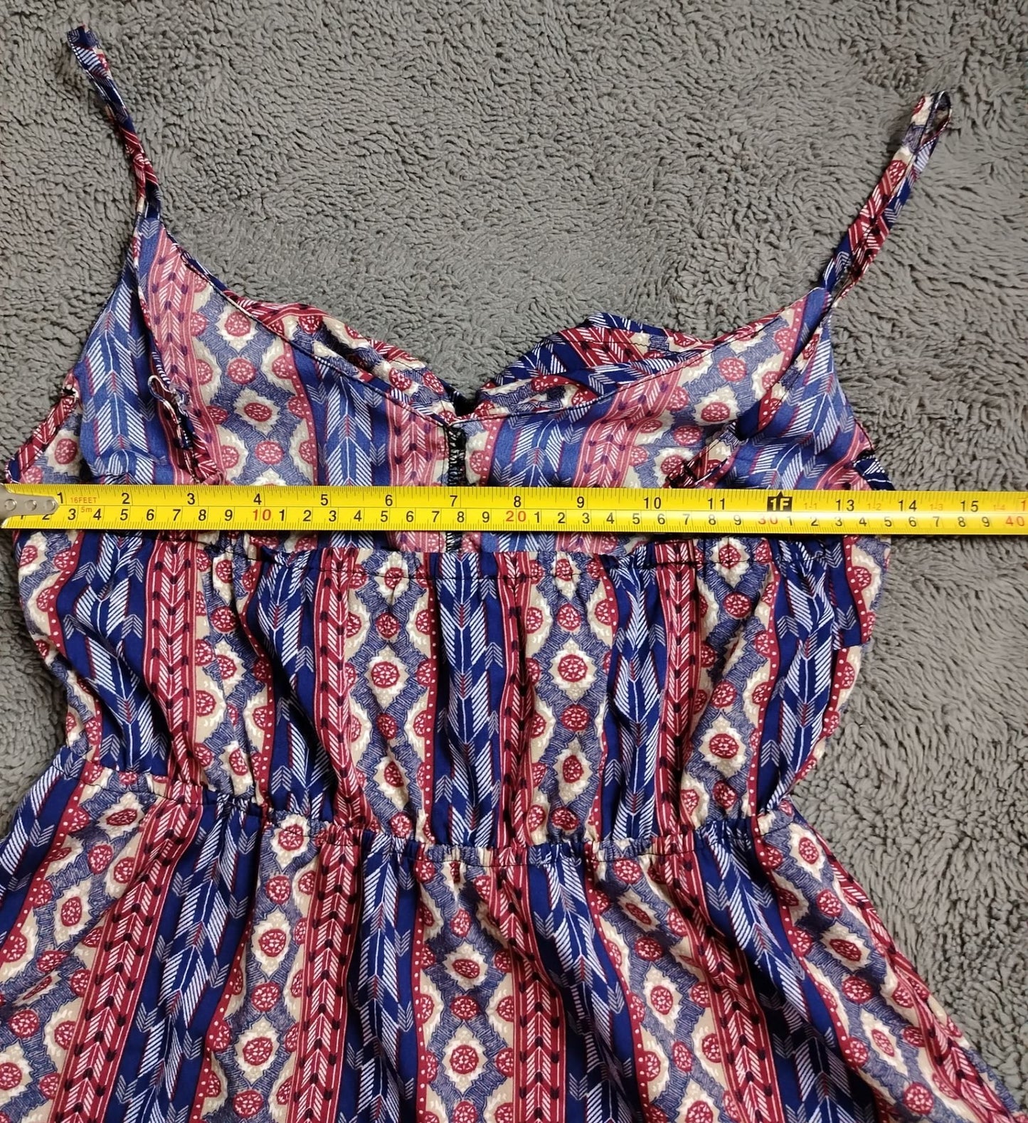 Pre-Loved Top Womens Cami Spaghetti Strap Ruffle Bust Elastic Waist Blue Red