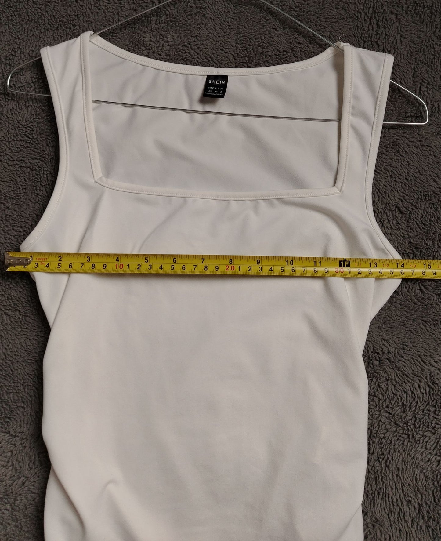 Pre-Loved SHEIN Top Womens XS White Square Neck Sleeveless Stretch Tank Top Ruched Sides