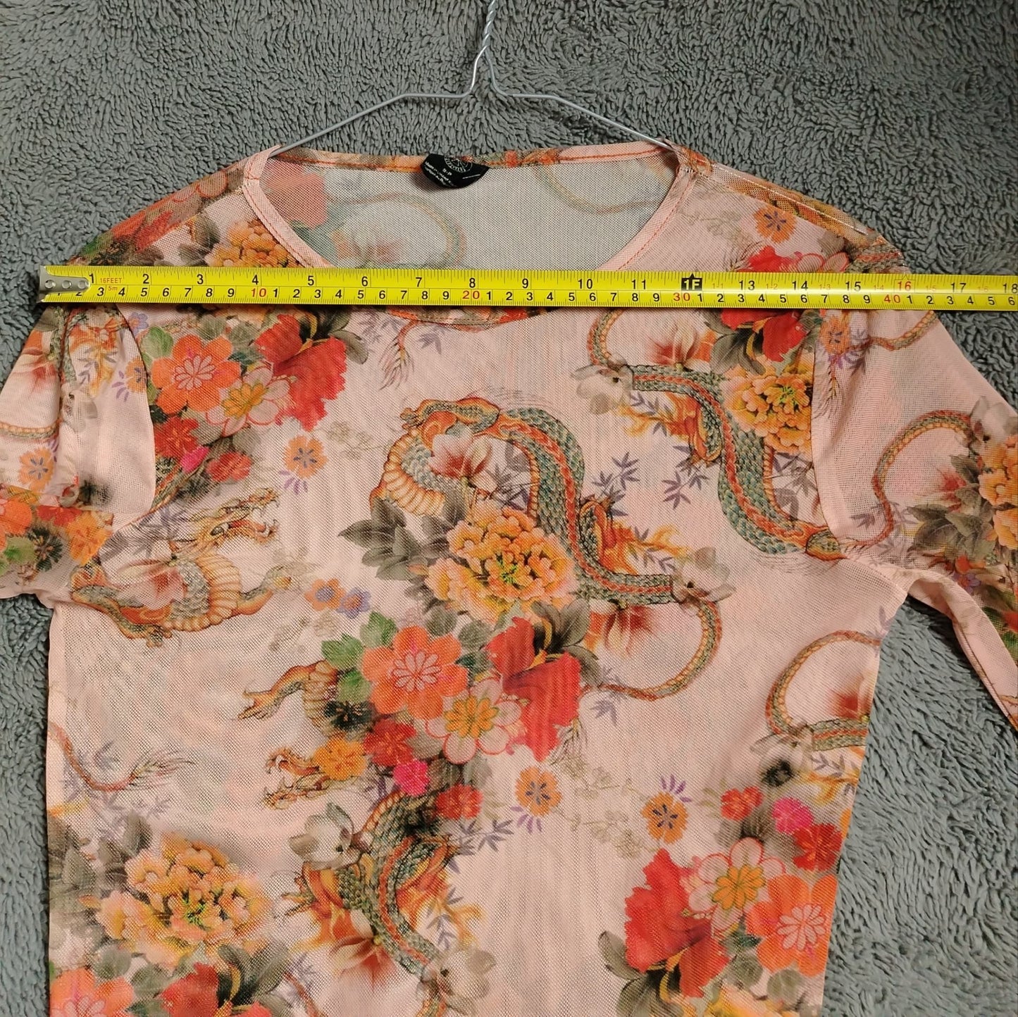 Pre-Loved Top Womens S Floral Snake Print Sheer Long Sleeve Crop Lettuce Hem Pink